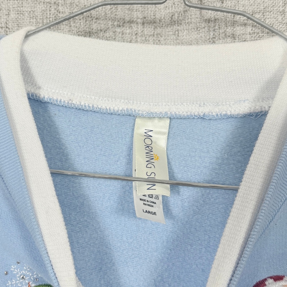 Morning Sun Snowman Sweatshirt Sz L Light Blue Snowman Christmas Winter Holiday - Picture 3 of 7